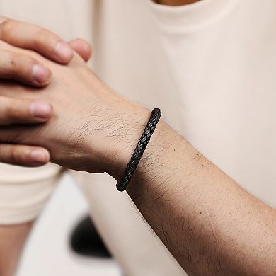 Men's LYNX Stainless Steel Black Ion Plated Antiqued Braided Bangle Bracelet