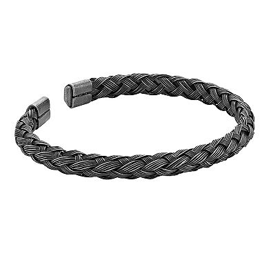 Men's LYNX Stainless Steel Black Ion Plated Antiqued Braided Bangle Bracelet