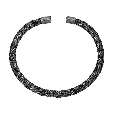 Men's LYNX Stainless Steel Black Ion Plated Antiqued Braided Bangle Bracelet