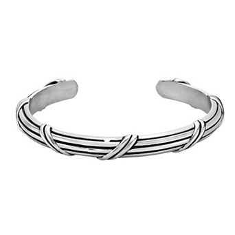 Men's LYNX Stainless Steel Matte Finish Faux Wire Wrapped Cuff Bracelet
