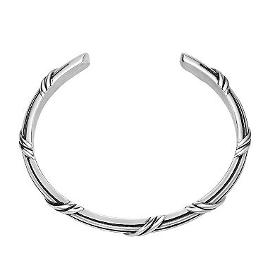 Men's LYNX Stainless Steel Matte Finish Faux Wire Wrapped Cuff Bracelet