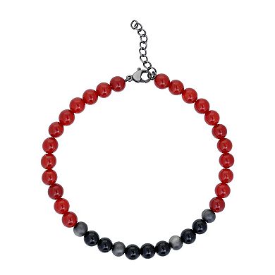 Men's LYNX Stainless Steel Red & Black Agate Bead Bracelet