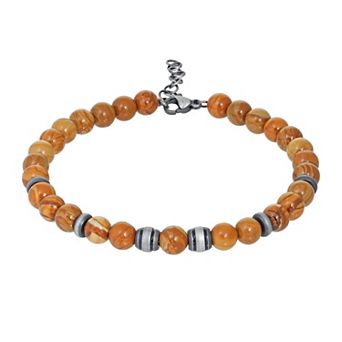 Men's LYNX Stainless Steel Grain Stone Bead Bracelet