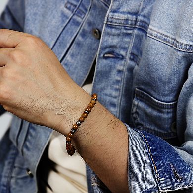 Men's LYNX Stainless Steel Grain Stone Bead Bracelet