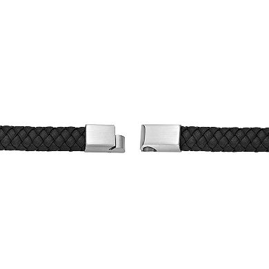 Men's LYNX Stainless Steel & Braided Black Leather Bracelet