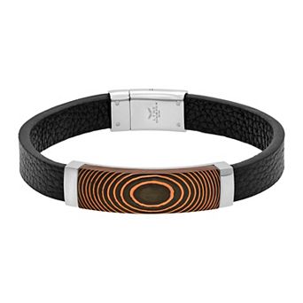 Men's LYNX Stainless Steel & Leather Bracelet With Carbon Fiber & Copper Bar