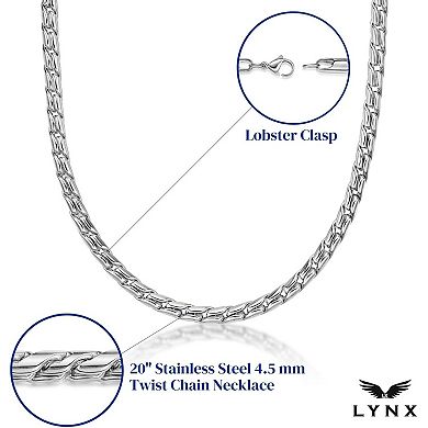 Men's LYNX Stainless Steel 20 Inch Twist Chain Necklace