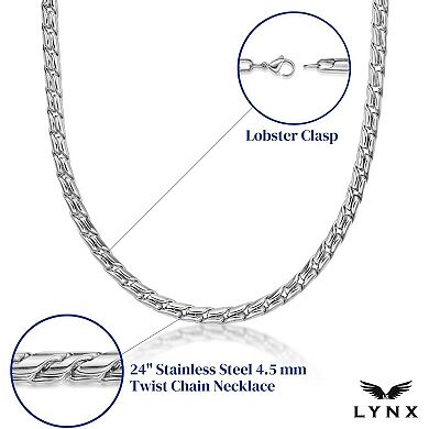 Men's LYNX Stainless Steel 24 Inch Twist Chain Necklace