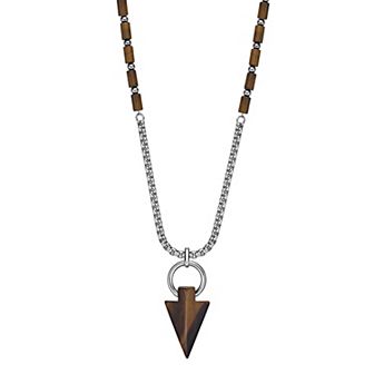 Men's LYNX Stainless Steel Tiger's Eye Arrow Head Pendant Necklace