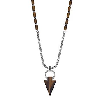 Men's LYNX Stainless Steel Tiger's Eye Arrow Head Pendant Necklace