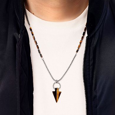 Men's LYNX Stainless Steel Tiger's Eye Arrow Head Pendant Necklace