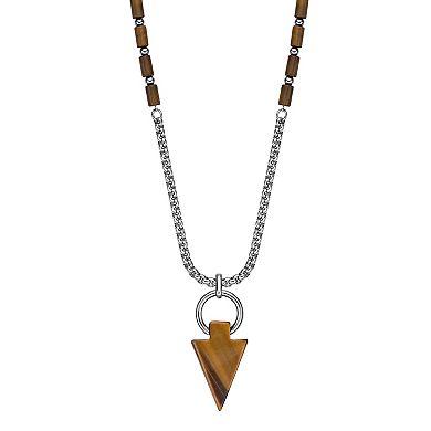 Men's LYNX Stainless Steel Tiger's Eye Arrow Head Pendant Necklace