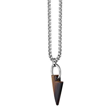 Men's LYNX Stainless Steel Tiger's Eye Arrow Head Pendant Necklace