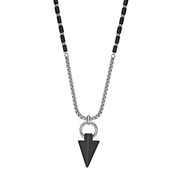 Men's LYNX Stainless Steel Black Agate Arrow Head Pendant Necklace