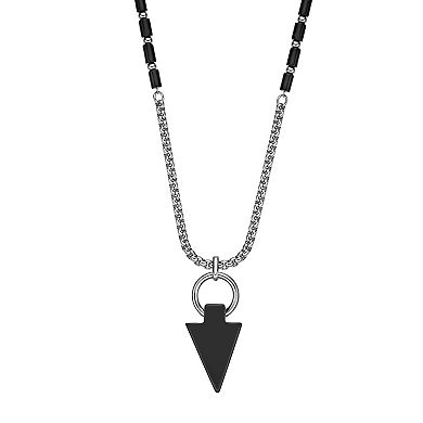 Men's LYNX Stainless Steel Black Agate Arrow Head Pendant Necklace