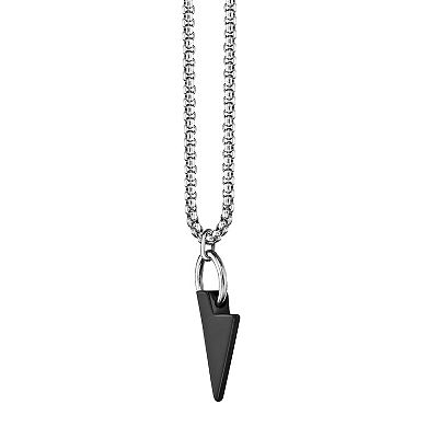 Men's LYNX Stainless Steel Black Agate Arrow Head Pendant Necklace