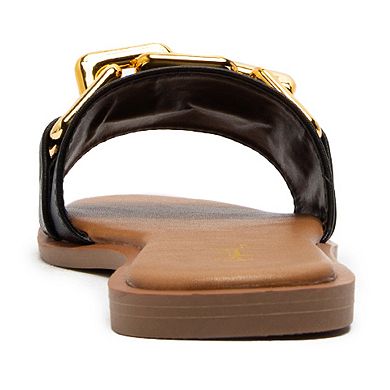 Qupid Indigo-27 Women's Chain Slide Sandals