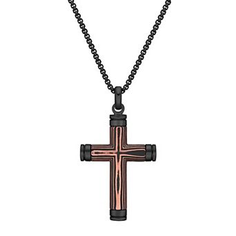 Men's LYNX Stainless Steel Carbon Fiber & Copper Foil Cross Pendant Necklace