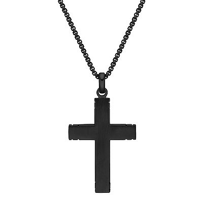 Men s LYNX Stainless Steel Carbon Fiber Copper Foil Cross Pendant Necklace