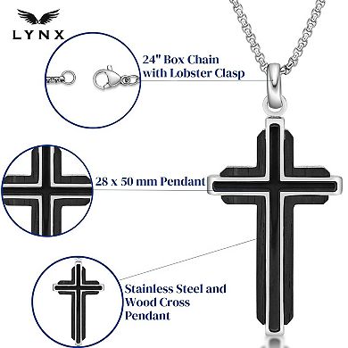 Men's LYNX Stainless Steel & Black Wood Cross Pendant Necklace