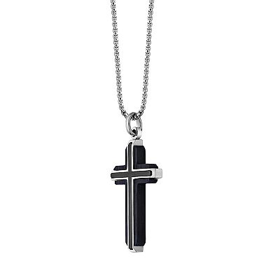 Men's LYNX Stainless Steel & Black Wood Cross Pendant Necklace