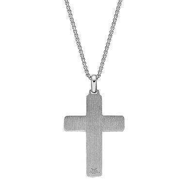 Men's LYNX Stainless Steel & Bubinga Wood Polished Cross Pendant Necklace