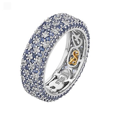 SLNY Sterling Silver Sapphire & Diamond Accent Eternity Pave Ring