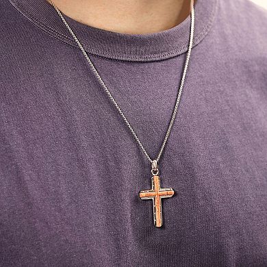 Men's LYNX Stainless Steel & Bubinga Wood Textured Cross Pendant Necklace