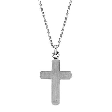 Men's LYNX Stainless Steel & Bubinga Wood Textured Cross Pendant Necklace