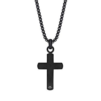 Men's LYNX Black Ion Plated Stainless Steel & Ebony Wood Cross Pendant Necklace