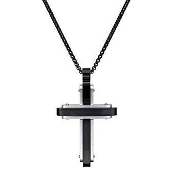 Men's LYNX Two-Tone Black Ion Plated Stainless Steel Cross Pendant Necklace