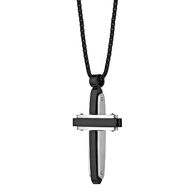 Men's LYNX Two-Tone Black Ion Plated Stainless Steel Cross Pendant Necklace