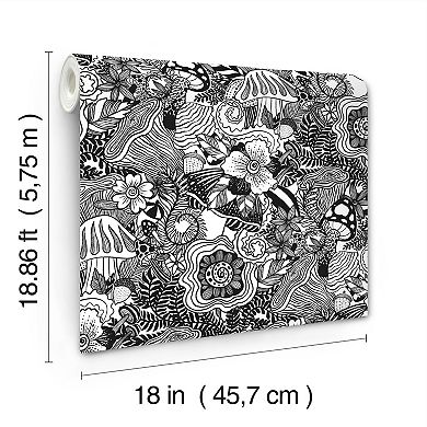 RoomMates Flowers Mushroom Peel & Stick Wallpaper