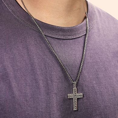 Men's LYNX Two-Tone Black Plated Stainless Steel Black Cubic Zirconia Cross Pendant Necklace