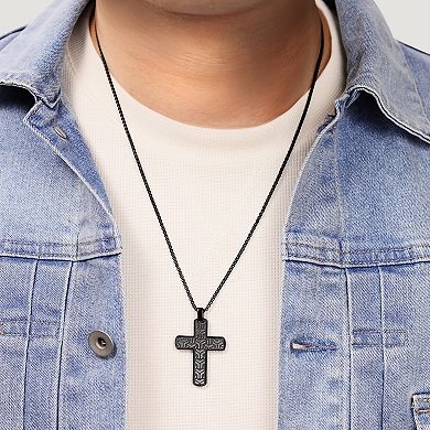 Men's LYNX Two-Tone Stainless Steel Patterned Cross Pendant Necklace