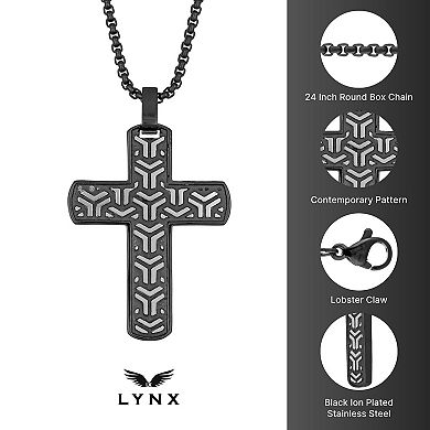 Men's LYNX Two-Tone Stainless Steel Patterned Cross Pendant Necklace