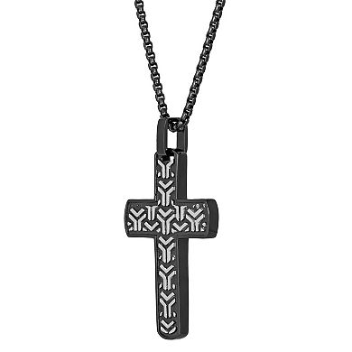 Men's LYNX Two-Tone Stainless Steel Patterned Cross Pendant Necklace