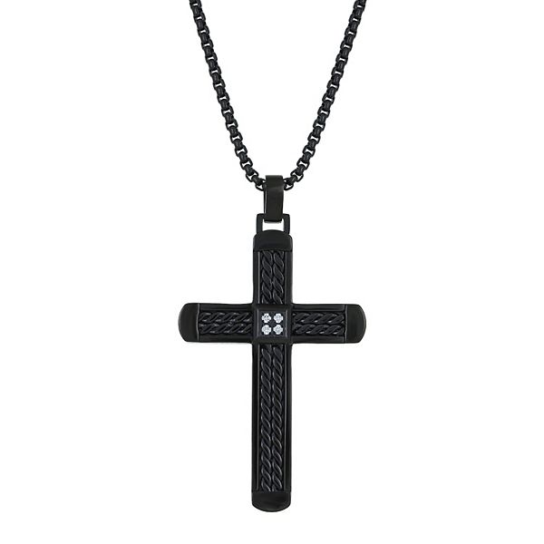 Men's Diamond Accent best Black Enamel Cross 24