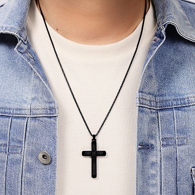Men's LYNX Black Ion Plated Stainless Steel Diamond Accent Cross Pendant Necklace