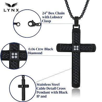 Men's LYNX Black Ion Plated Stainless Steel Diamond Accent Cross Pendant Necklace