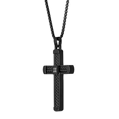 Men's LYNX Black Ion Plated Stainless Steel Diamond Accent Cross Pendant Necklace