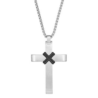 Men's LYNX Stainless Steel Black Ion Plated Center Cross Pendant Necklace