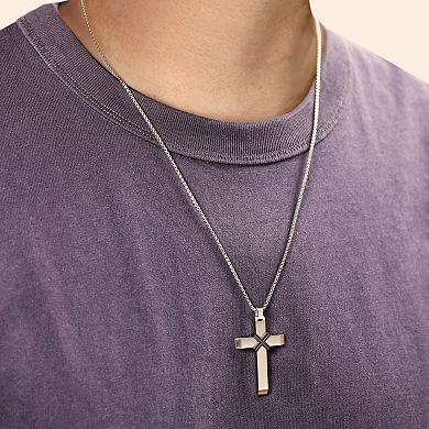 Men's LYNX Stainless Steel Black Ion Plated Center Cross Pendant Necklace