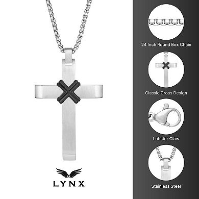 Men's LYNX Stainless Steel Black Ion Plated Center Cross Pendant Necklace