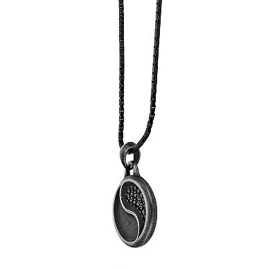 Men's LYNX Black Ion Plated Stainless Steel Black Cubic Zirconia Yin Yang Pendant Necklace
