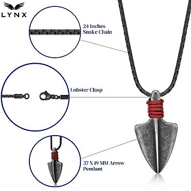 Men's LYNX Gray Ion Plated Stainless Steel Arrow Head Pendant Necklace