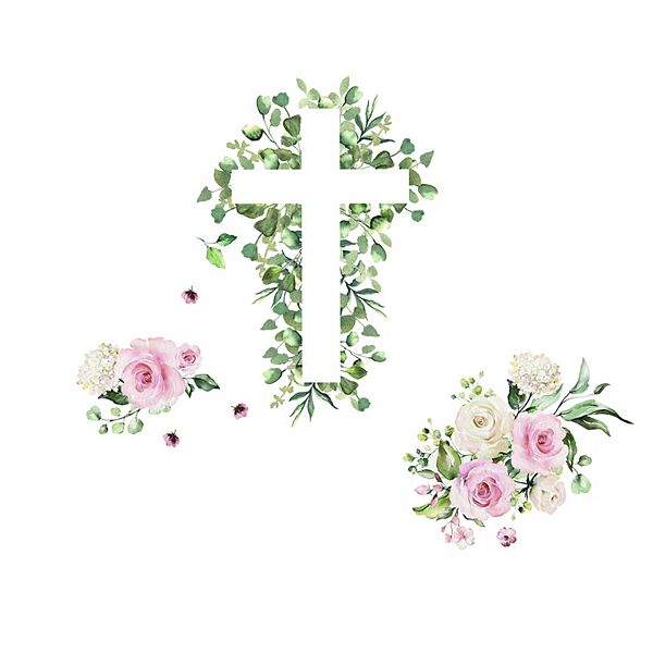 RoomMates Watercolor Floral Cross Peel & Stick Wall Decal