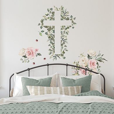 RoomMates Watercolor Floral Cross Peel & Stick Wall Decal