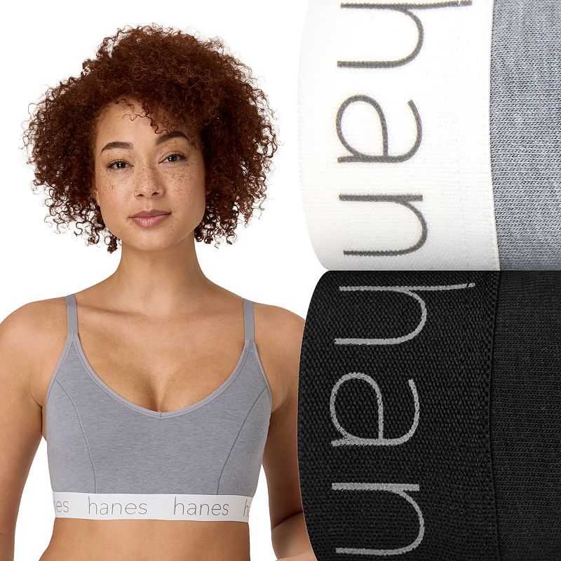 Hanes Originals Ultimate 2-Pack Stretch Cotton Triangle Bralette DHO101, Women's, 