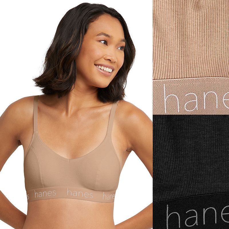 Hanes Originals Ultimate 2-Pack Stretch Cotton Triangle Bralette DHO101, Women's, 